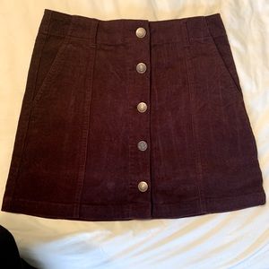 Maroon corduroy button front mini skirt